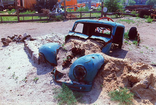 blue car - wreck, blue car, car wreck, rusty