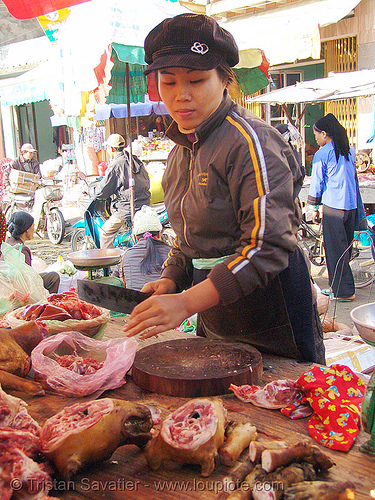 dog meat shop butcher - vietnam