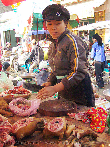 dog meat shop butcher - vietnam, butcher, carcass, dead dogs, dog heads, dog meat, food dog, head, lang sơn, meat market, street market, street seller