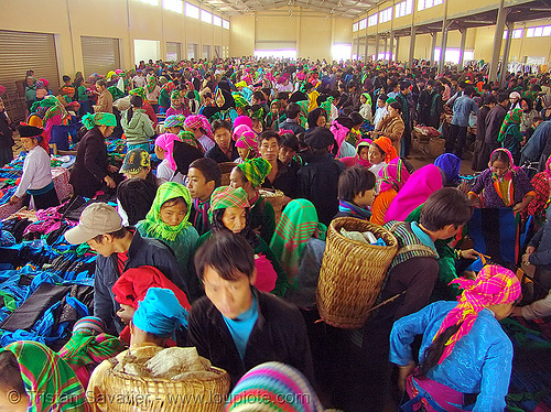 covered market - colorful tribe people - vietnam, colorful, crowd, hill tribes, indigenous, mèo vạc