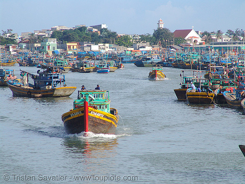 fishing trawlers in harbor - phan thiet - vietnam, colorful, fishing boats, fishing trawlers, harbor, phan thiet, sailing, sea
