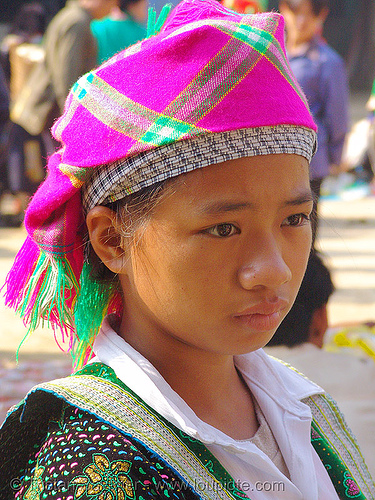 flower hmong girl with pink headdress - vietnam, bảo lạc, colorful, flower h'mong tribe, flower hmong, girl, hill tribes, indigenous