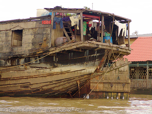 mekong river - large wooden boat - vietnam, boat rudder, mekong river, river boat, wooden