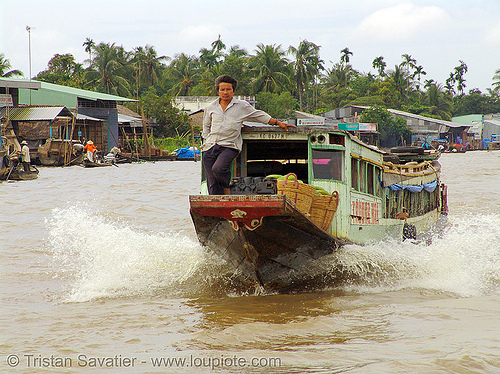 mekong river - motor boat sailing - vietnam, boat, fast, man, mekong river, sailing
