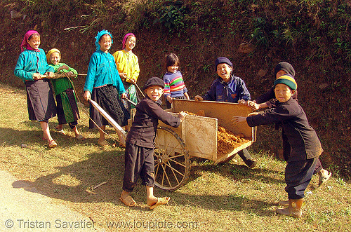 tribe kids working (and playing at the same time) - vietnam, children, colorful, hill tribes, indigenous, kids, playing