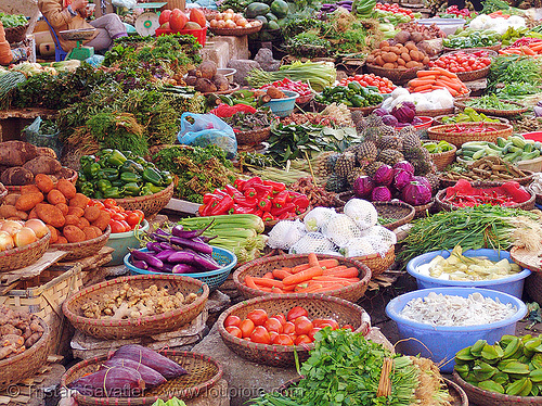vegetables at farmers market (vietnam), colorful, farmers market, lang sơn, produce, stall, street market, street seller, vegetables, veggies